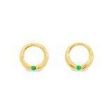 Emerald Open Circle Yellow Gold Stud Earrings