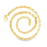 18ct yellow gold solid oval link necklet with elongated polished links and figure 8 parrot clasp, 45cm.
