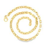 18ct yellow gold solid oval link necklet with elongated polished links and figure 8 parrot clasp, 45cm.