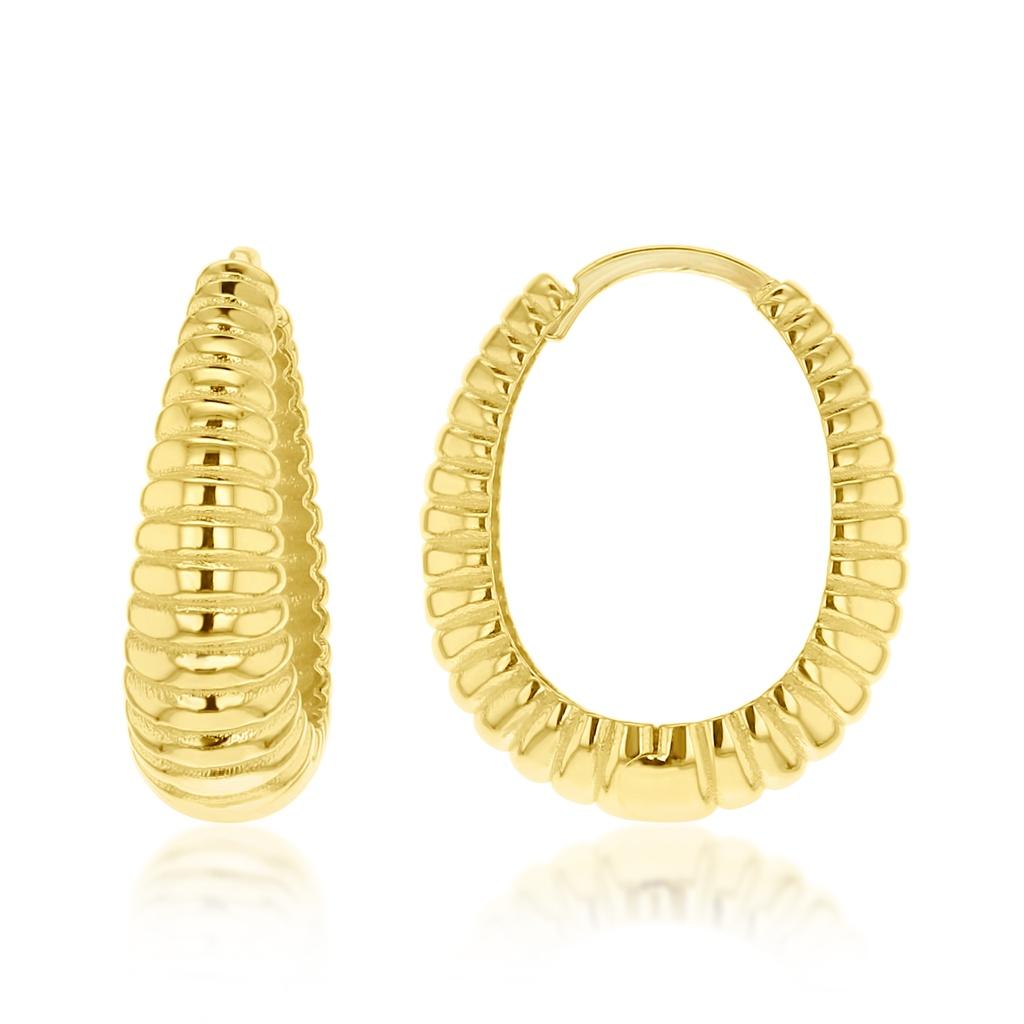 9ct yellow gold huggie earrings with tapered ridged oval design