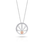 18ct white gold “The Sun Will Rise” necklet featuring Argyle pink and white diamonds in a sunrise design, limited edition 64/100, created by Diamond Guild Australia in support of Beyond Blue.