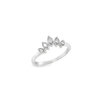 18ct white gold tiara-style diamond ring featuring five marquise-shaped settings with round brilliant cut diamonds in a curved design.