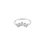 18ct white gold tiara-style diamond ring featuring five marquise-shaped settings with round brilliant cut diamonds in a curved design.