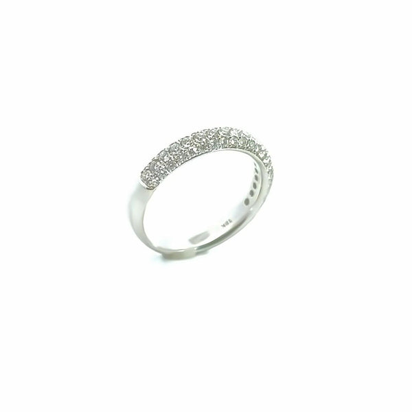 18ct white gold domed ring with three rows of round brilliant cut diamonds totalling 0.75ct.