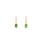 18ct yellow gold drop earrings featuring 7x5mm oval-cut tsavorites in four-claw open-back settings with articulated hook fittings.
