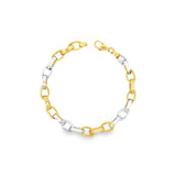 9ct yellow and white gold bracelet featuring alternating 6.8mm flat oval links with a polished finish.