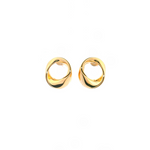 18ct yellow gold circular wave twist ribbon stud earrings featuring a polished sculptural design with post and butterfly fittings.