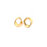 18ct yellow gold circular wave twist ribbon stud earrings featuring a polished sculptural design with post and butterfly fittings.
