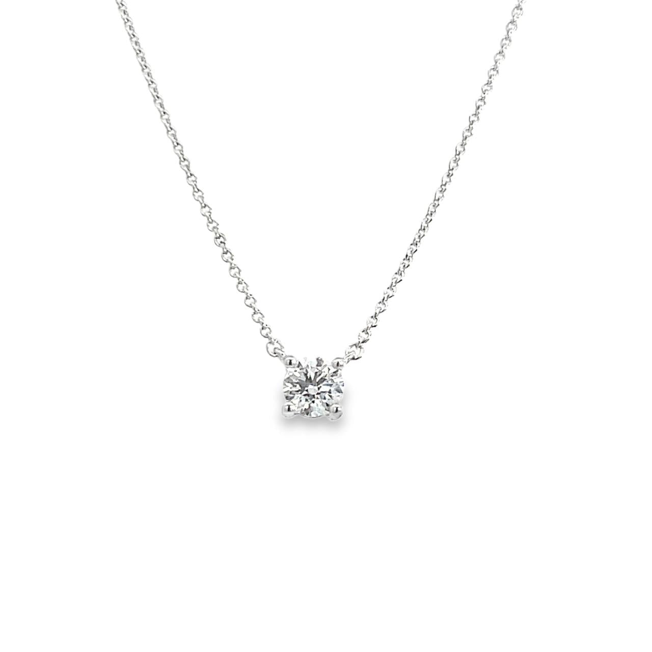 18ct white gold pendant with 0.50ct round brilliant diamond on adjustable trace chain.