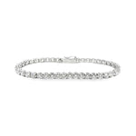 18ct white gold tennis bracelet with 44 round brilliant cut diamonds in four-claw settings.