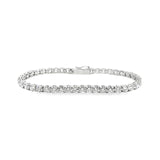 18ct white gold tennis bracelet with 44 round brilliant cut diamonds in four-claw settings.