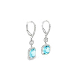 18ct white gold aquamarine and diamond cluster drop earrings with articulated circular and cushion clusters.