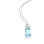18ct white gold aquamarine pendant with fan-style pear and marquise diamond setting.