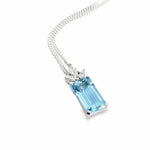 18ct white gold aquamarine pendant with fan-style pear and marquise diamond setting.