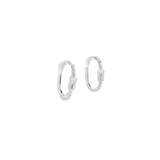 9ct white gold carabiner-style huggie earrings featuring a 15mm diameter and 1.9mm width with a secure clip catch fastening.