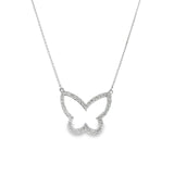 18ct white gold open butterfly pendant bead set with 58 round brilliant cut diamonds (0.34ct total) on an adjustable fine trace chain.