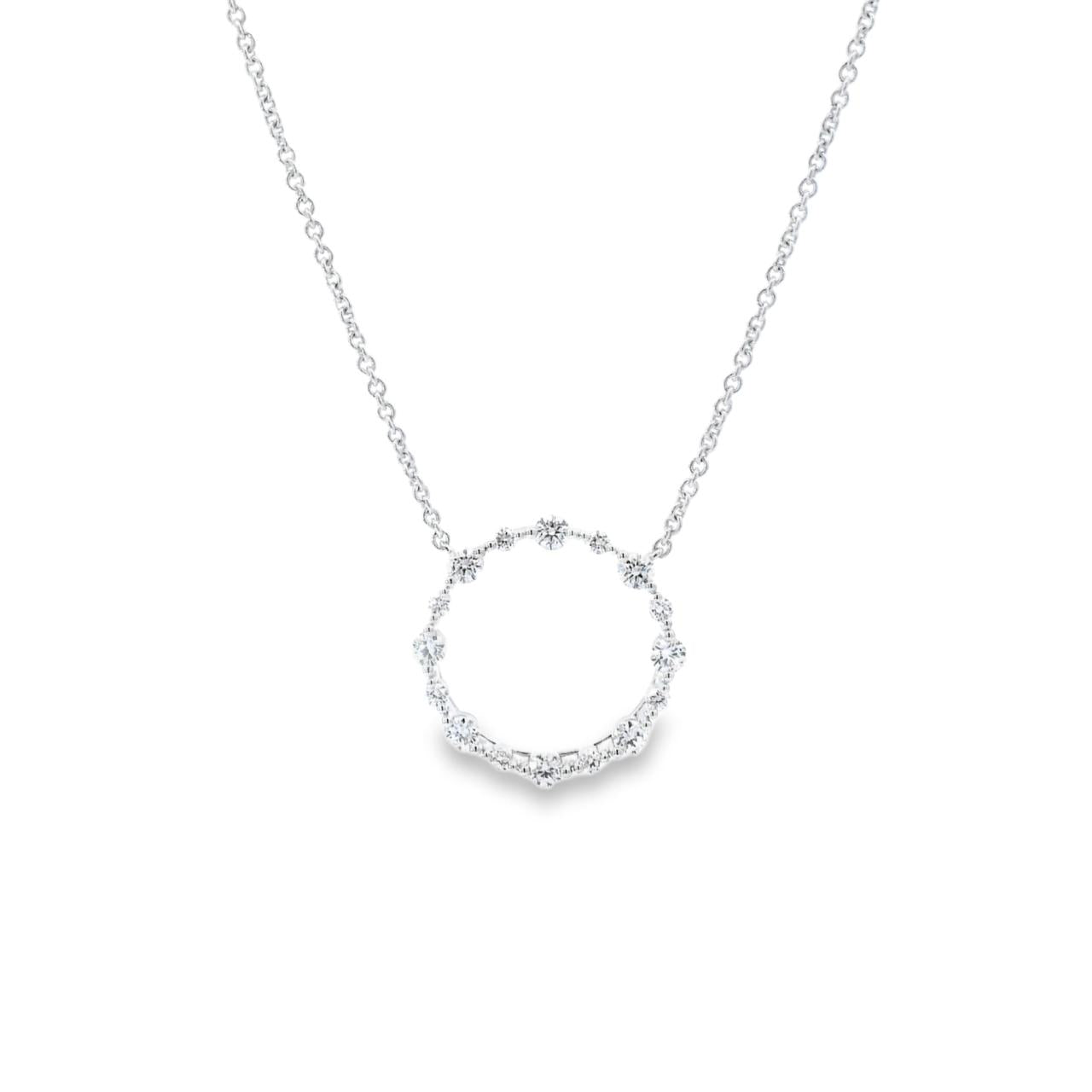 18ct white gold diamond Circle of Life necklet with open circle and bead detailing.