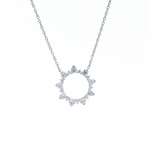 18ct white gold 18mm Circle of Life pendant with alternating large and small round brilliant cut diamonds (0.96ct total) on a fine 42cm trace link chain with parrot clasp.