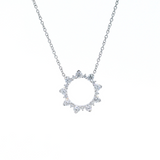 18ct white gold 18mm Circle of Life pendant with alternating large and small round brilliant cut diamonds (0.96ct total) on a fine 42cm trace link chain with parrot clasp.