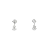 18ct white gold diamond double drop earrings with round and pear cut diamonds.