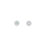 18ct white gold diamond halo stud earrings with round brilliant cut diamonds.