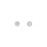 18ct white gold diamond halo stud earrings with round brilliant cut diamonds.