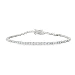 18ct white gold diamond tennis bracelet with round brilliant cut diamonds in four-claw settings.