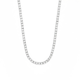 18ct white gold diamond tennis necklace with four-claw set round brilliant diamonds.