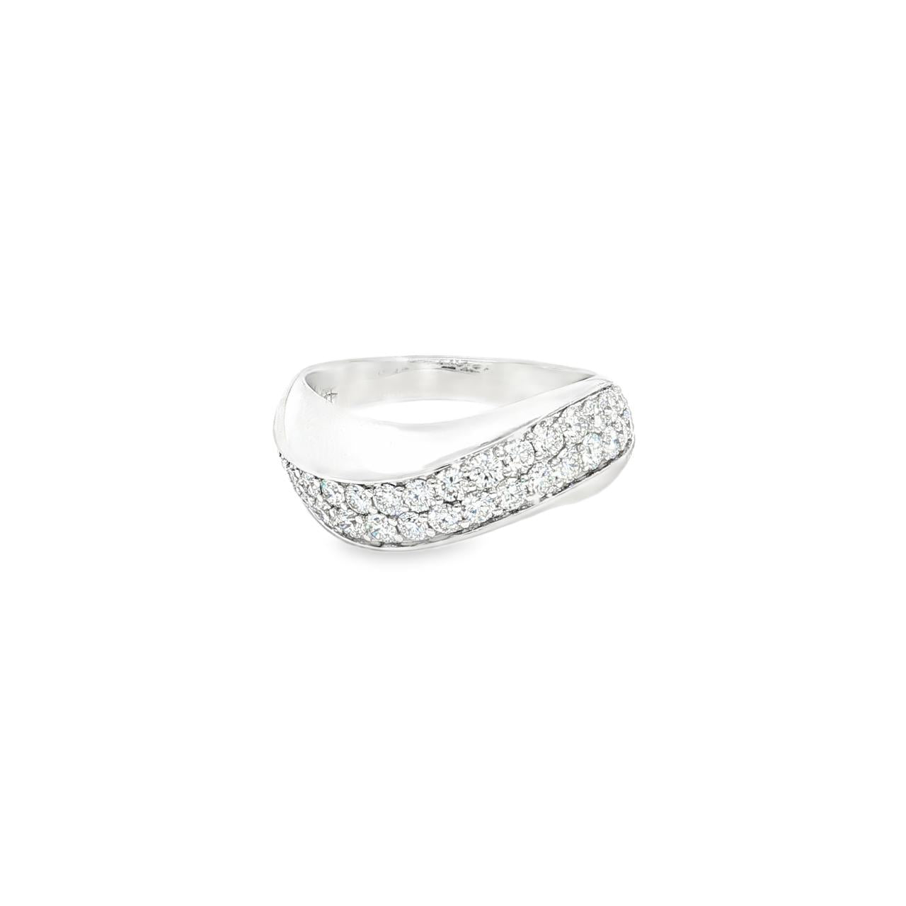 18ct white gold wave-design pavé diamond ring.