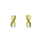 18ct white gold crossover earrings with emerald and diamond rows.