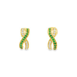 18ct white gold crossover earrings with emerald and diamond rows.