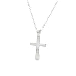 9ct white gold plain flat block cross pendant with polished finish and tapered pendant runner.
