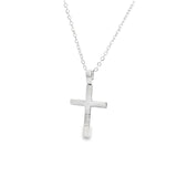 9ct white gold plain flat block cross pendant with polished finish and tapered pendant runner.
