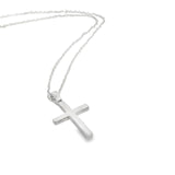 9ct white gold plain flat block cross pendant with polished finish and tapered pendant runner.
