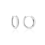 9ct white gold huggie earrings with French curve oval design and hinged back.
