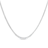 18ct white gold graduating diamond tennis necklet with four-claw settings.