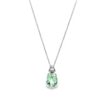 9ct white gold green beryl and diamond pendant with oval green beryl and triangular diamond accent.