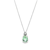 9ct white gold green beryl and diamond pendant with oval green beryl and triangular diamond accent.