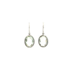 9ct white gold bezel-set oval green quartz drop earrings.