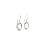 9ct white gold bezel-set oval green quartz drop earrings.