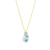 9ct white gold oval aquamarine and diamond pendant with triangular diamond accent.