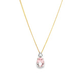 9ct white gold oval morganite and diamond pendant with triangular diamond detail.