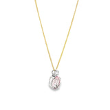 9ct white gold oval morganite and diamond pendant with triangular diamond detail.