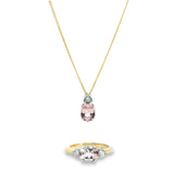 9ct white gold oval morganite and diamond pendant with triangular diamond detail.