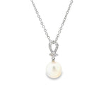 18ct white gold pendant with 11mm South Sea pearl and oval diamond-set bail.