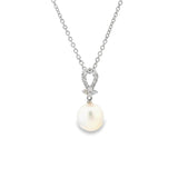 18ct white gold pendant with 11mm South Sea pearl and oval diamond-set bail.