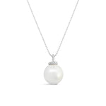 18ct white gold pendant with 13mm South Sea pearl and diamond-set top.