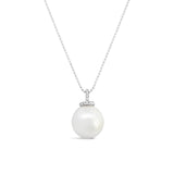 18ct white gold pendant with 13mm South Sea pearl and diamond-set top.