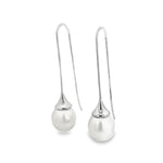18ct white gold long hook earrings with 11mm oval South Sea pearls.