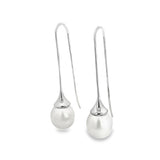 18ct white gold long hook earrings with 11mm oval South Sea pearls.